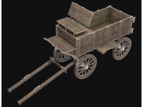 Середньовічний дерев'яний візок 3 3D Модель