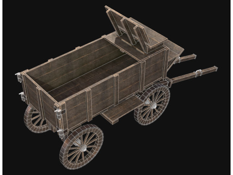 Середньовічний дерев'яний візок 3 3D Модель