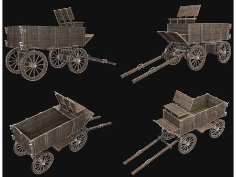 Середньовічний дерев'яний візок 3 3D Модель