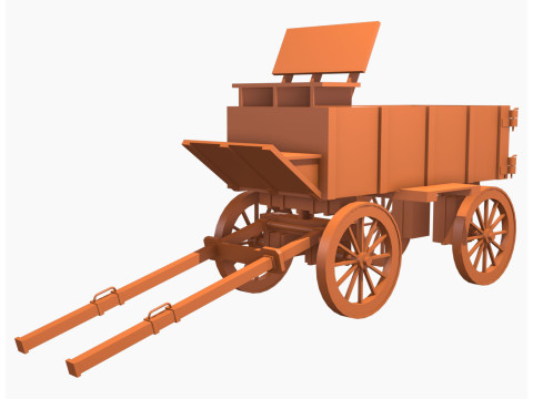 Середньовічний дерев'яний візок 3 3D Модель
