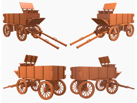 Середньовічний дерев'яний візок 3 3D Модель