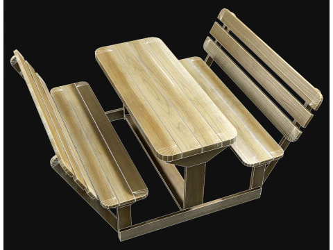 Лавка для пікніка 3 3D Модель