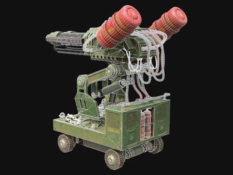 Flamethrower Turret-1-Green 3D Model