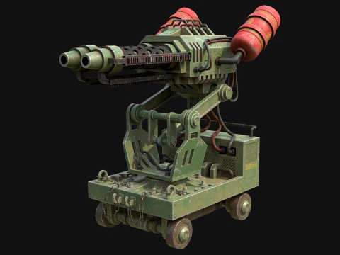 Flamethrower Turret-1-Green 3D Model