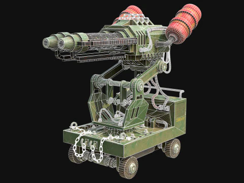 Flamethrower Turret-1-Green 3D Model