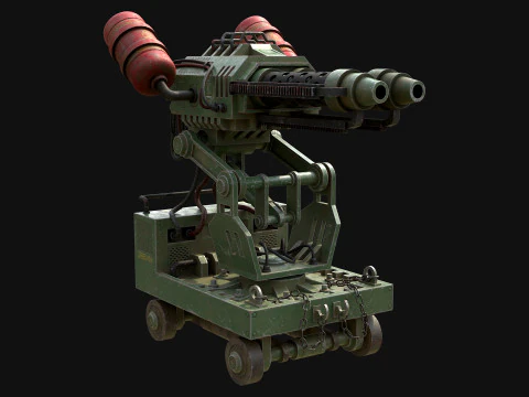 Flamethrower Turret-1-Green 3D Model