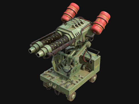 Flamethrower Turret-1-Green 3D Model