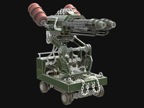 Flamethrower Turret-1-Green 3D Model