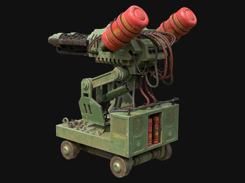 Flamethrower Turret-1-Green 3D Model