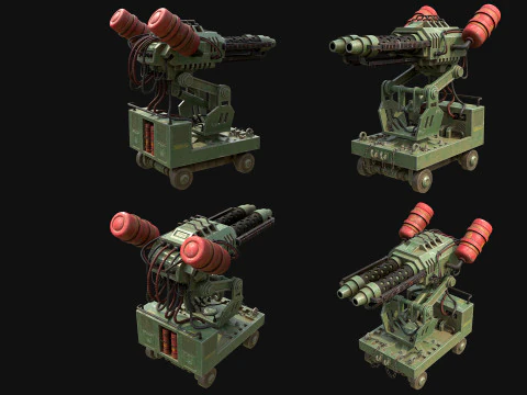 Flamethrower Turret-1-Green 3D Model