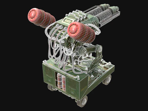 Flamethrower Turret-1-Green 3D Model