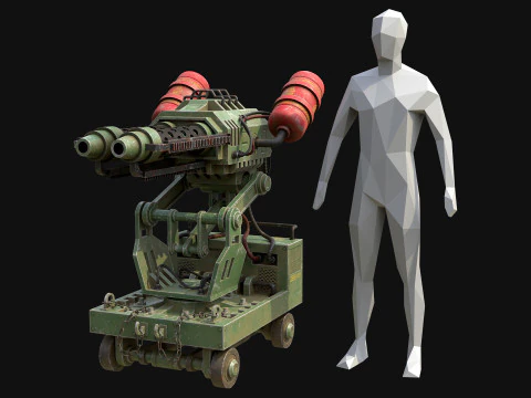 Flamethrower Turret-1-Green 3D Model