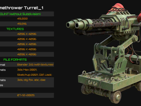 Flamethrower Turret-1-Green 3D Model