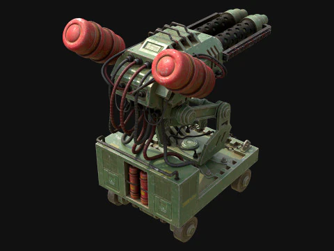 Flamethrower Turret-1-Green 3D Model