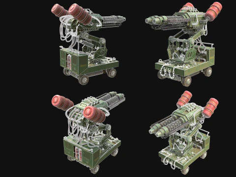 Flamethrower Turret-1-Green 3D Model