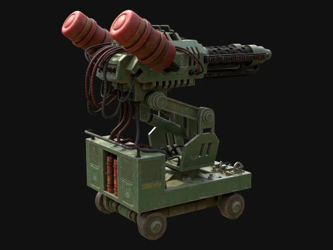 Flamethrower Turret-1-Green 3D Model