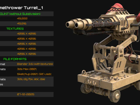 Flamethrower Turret-1-Desert 3D Model