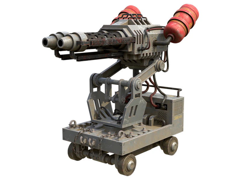 Flamethrower Turret-1-grey 3D Model .c4d .max .obj .3ds .fbx .stl .blend 