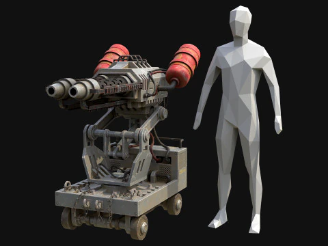 Flamethrower Turret-1-grey 3D Model