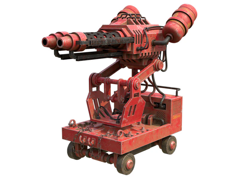 Flamethrower Turret-1-Red 3D Model .c4d .max .obj .3ds .fbx .stl .blend