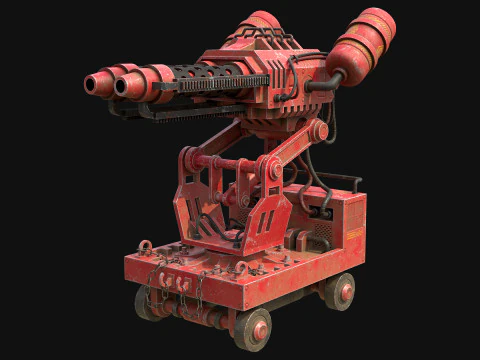 Flamethrower Turret-1-Red 3D Model