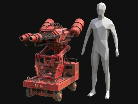 Flamethrower Turret-1-Red 3D Model