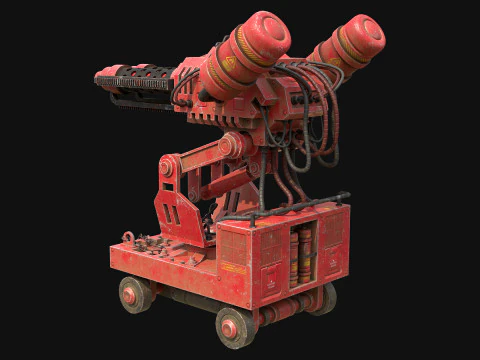 Flamethrower Turret-1-Red 3D Model