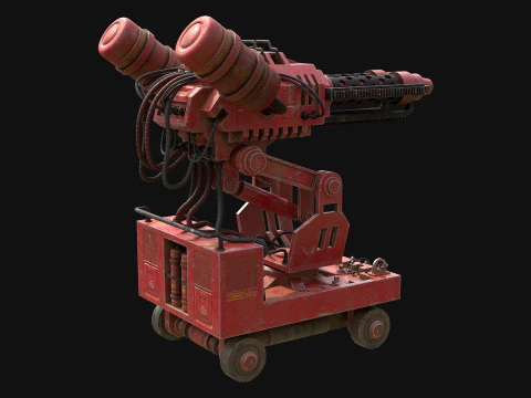 Flamethrower Turret-1-Red 3D Model