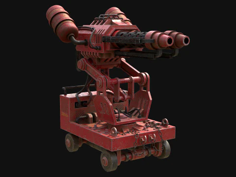 Flamethrower Turret-1-Red 3D Model