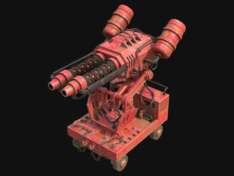 Flamethrower Turret-1-Red 3D Model