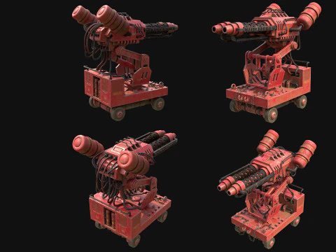 Flamethrower Turret-1-Red 3D Model