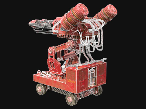Flamethrower Turret-1-Red 3D Model
