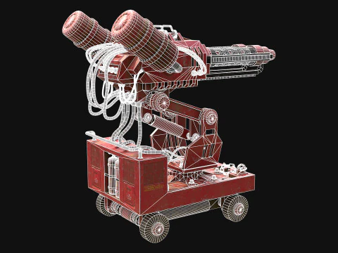 Flamethrower Turret-1-Red 3D Model