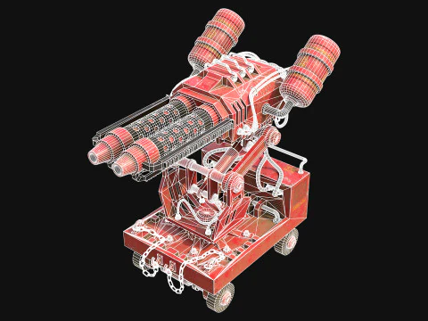 Flamethrower Turret-1-Red 3D Model