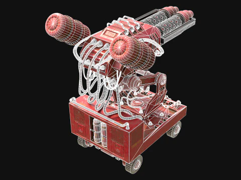 Flamethrower Turret-1-Red 3D Model