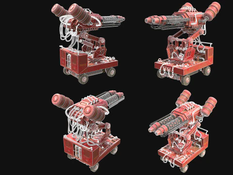 Flamethrower Turret-1-Red 3D Model