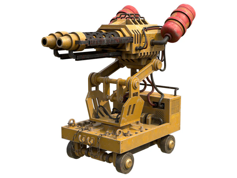 Flamethrower Turret-1-Yellow 3D Model .c4d .max .obj .3ds .fbx .stl .blend 