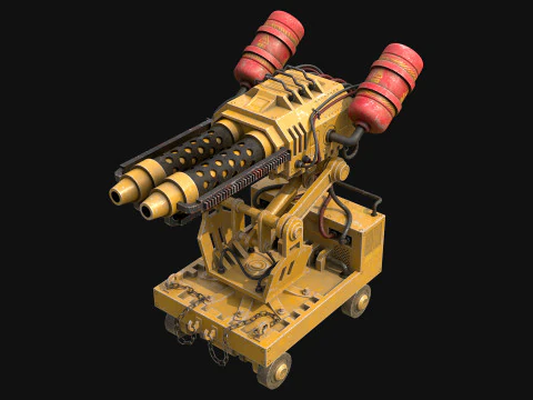 Flamethrower Turret-1-Yellow 3D Model