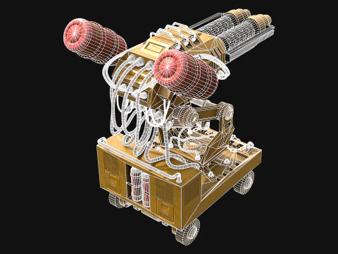 Flamethrower Turret-1-Yellow 3D Model