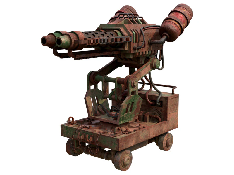 Flamethrower Turret-1-Rusty-Green 3D Model .c4d .max .obj .3ds .fbx .stl .blend 