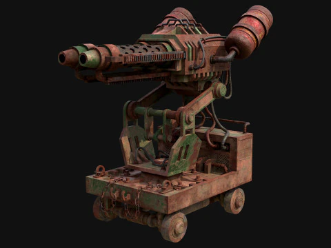 Flamethrower Turret-1-Rusty-Green 3D Model