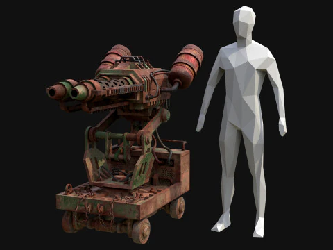 Flamethrower Turret-1-Rusty-Green 3D Model