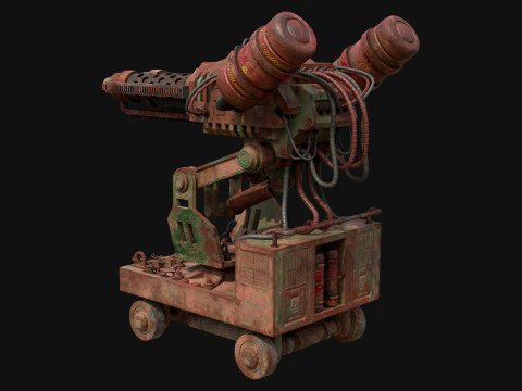 Flamethrower Turret-1-Rusty-Green 3D Model