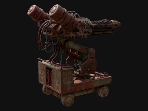 Flamethrower Turret-1-Rusty-Green 3D Model