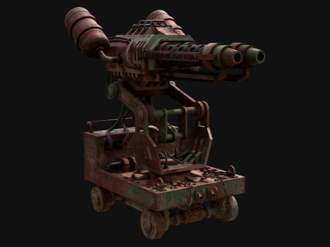 Flamethrower Turret-1-Rusty-Green 3D Model
