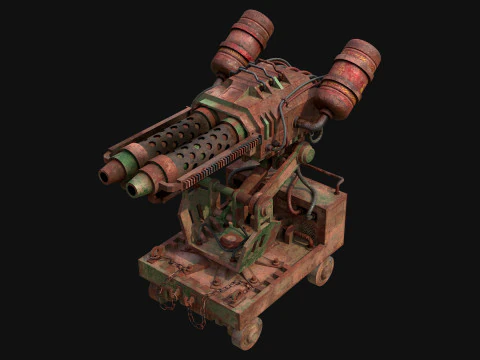 Flamethrower Turret-1-Rusty-Green 3D Model