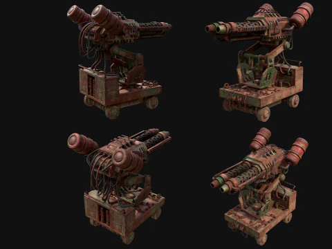 Flamethrower Turret-1-Rusty-Green 3D Model