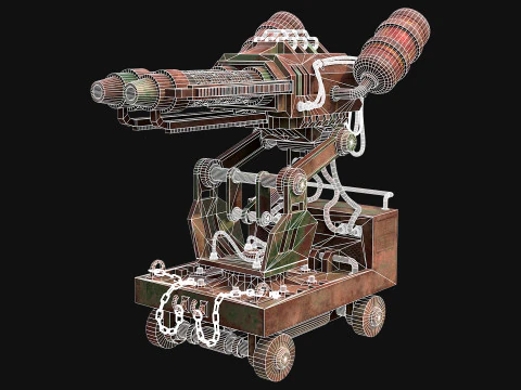 Flamethrower Turret-1-Rusty-Green 3D Model