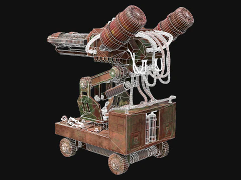 Flamethrower Turret-1-Rusty-Green 3D Model