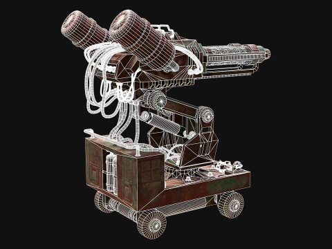 Flamethrower Turret-1-Rusty-Green 3D Model